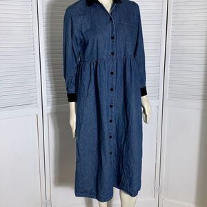 Vintage Coldwater Creek Denim Velvet Button‎ Down Dress Medium